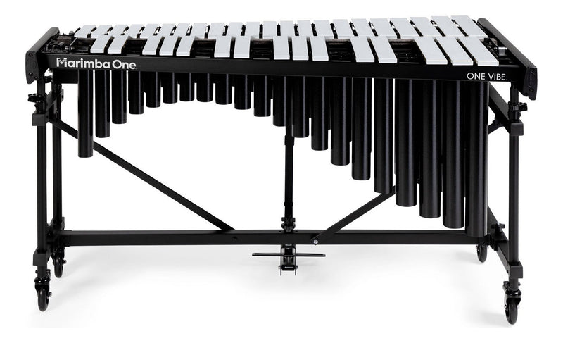 Marimba One One Vibe three-octave vibraphone, silver aluminum bars with black resonators on a folding frame