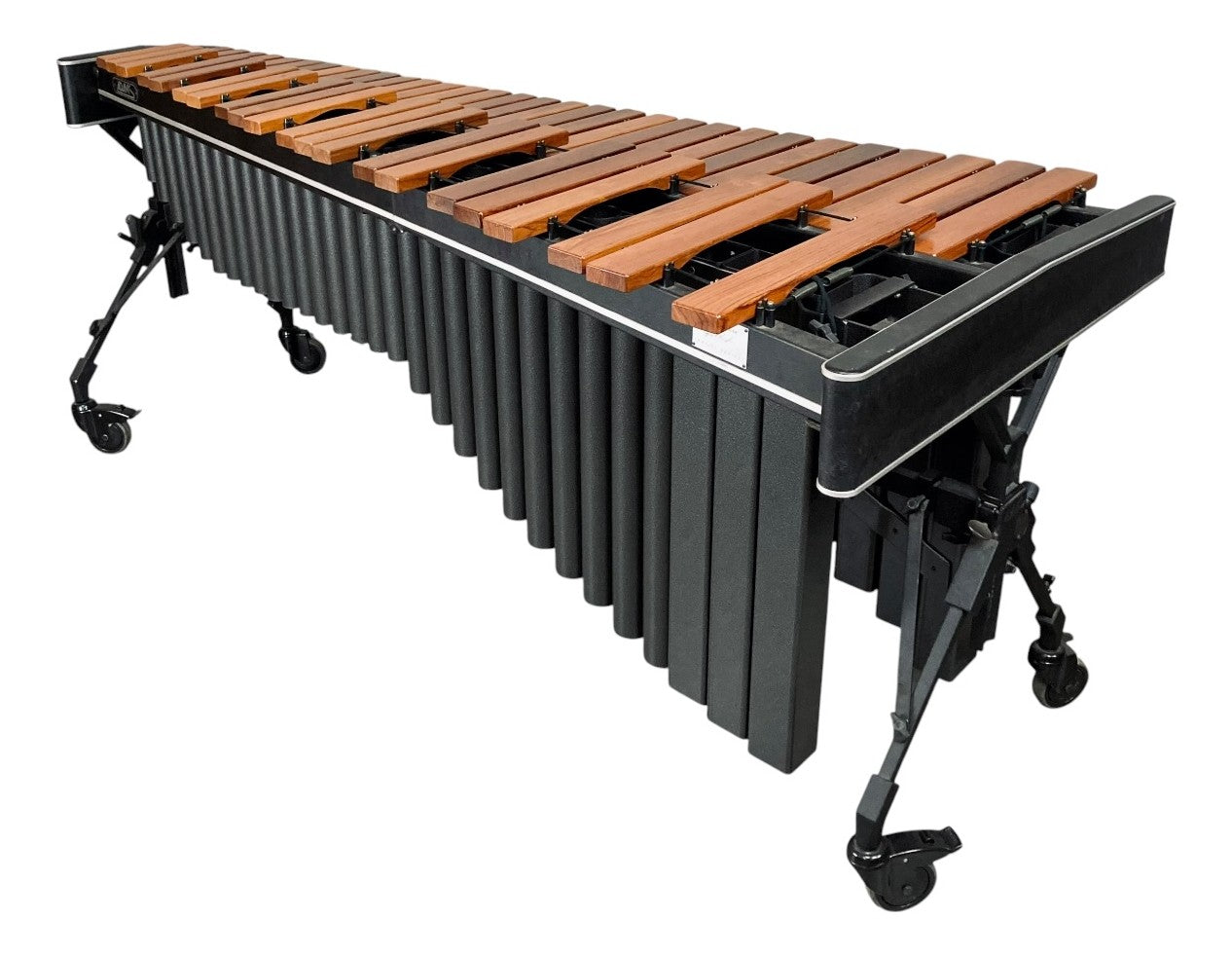 Adams 4.3 octave rosewood marimba, A to C, rosewood bars with black resonators on a height-adjustable rolling frame
