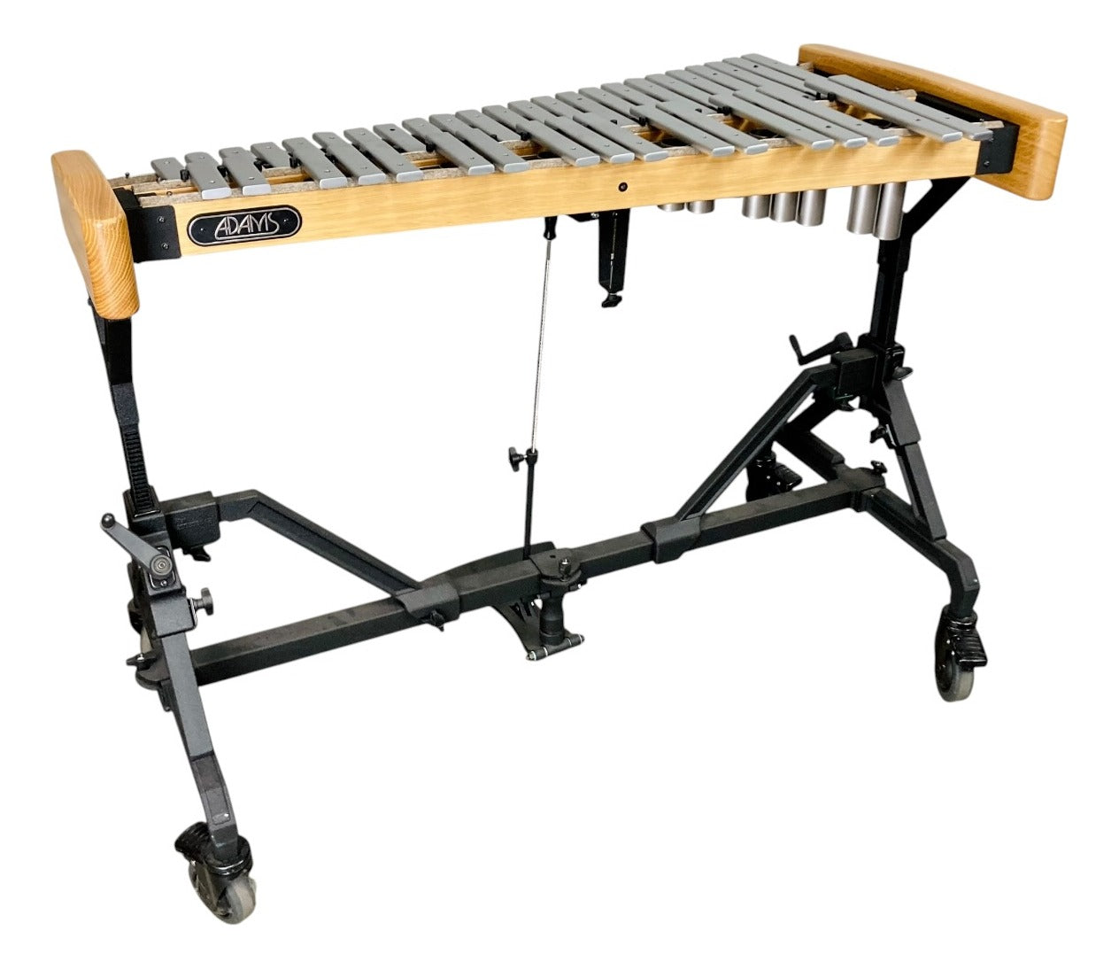 Adams Parsifal orchestra bells (glockenspiel), 3.3 octave C to E, aluminum bars on a natural wood frame with rolling stand