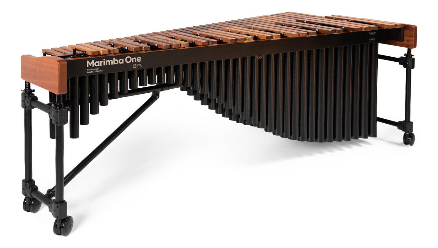 Marimba One Izzy five-octave marimba, graduated rosewood bars on a black folding frame