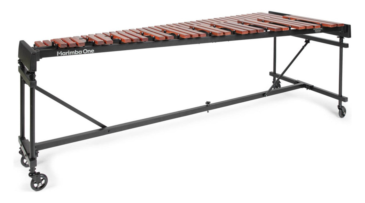 Marimba One five-octave practice marimba with padouk bars and no resonators on a folding frame