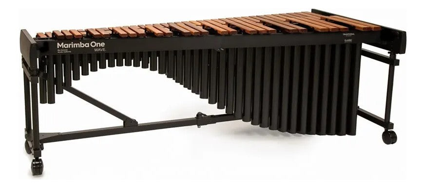 Marimba One WAVE five-octave marimba, rosewood bars with black resonators on a folding frame